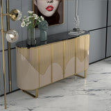 55.1" Modern Champagne Sideboard Buffet Black Faux Marble Top with 4 Doors in Medium