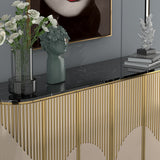 55.1" Modern Champagne Sideboard Buffet Black Faux Marble Top with 4 Doors in Medium
