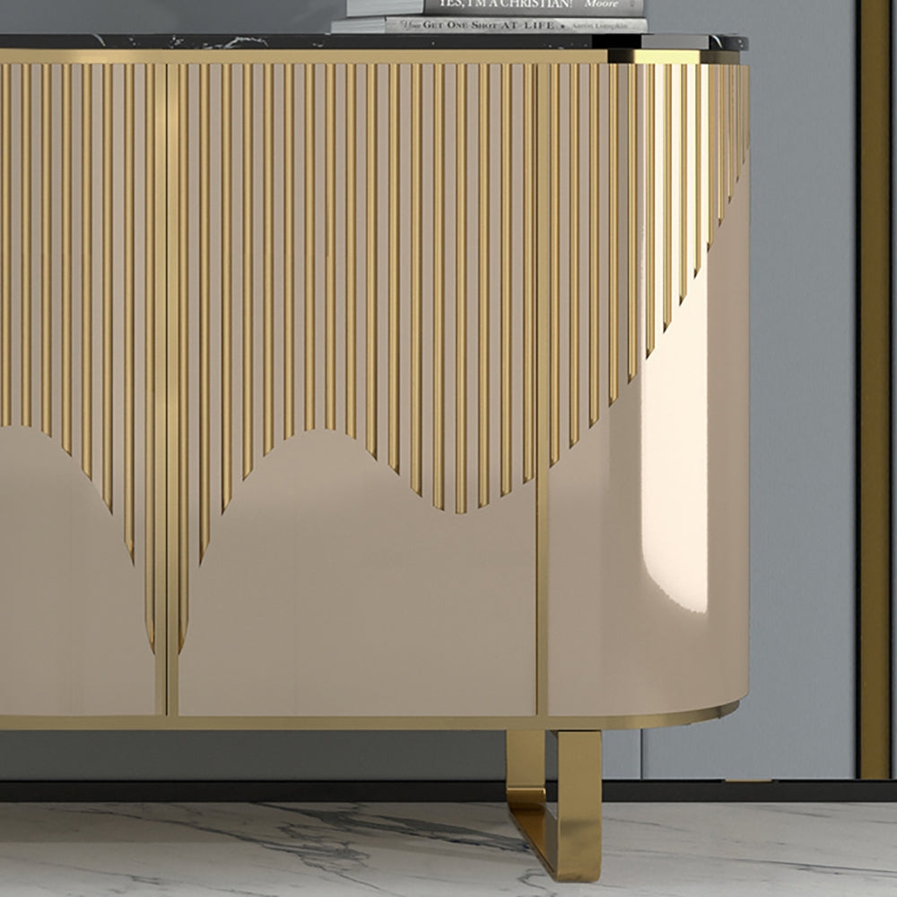 55.1" Modern Champagne Sideboard Buffet Black Faux Marble Top with 4 Doors in Medium