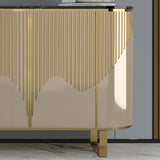 55.1" Modern Champagne Sideboard Buffet Black Faux Marble Top with 4 Doors in Medium