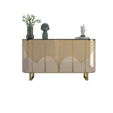 55.1" Modern Champagne Sideboard Buffet Black Faux Marble Top with 4 Doors in Medium