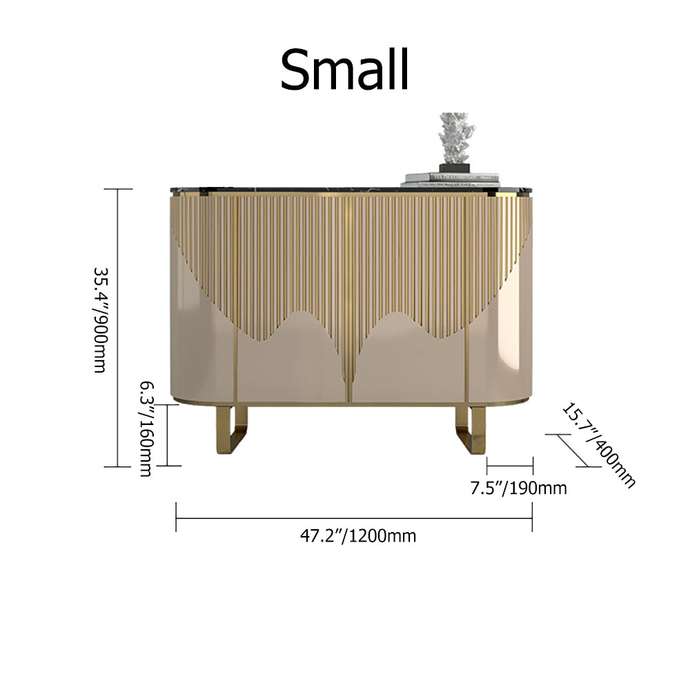 55.1" Modern Champagne Sideboard Buffet Black Faux Marble Top with 4 Doors in Medium