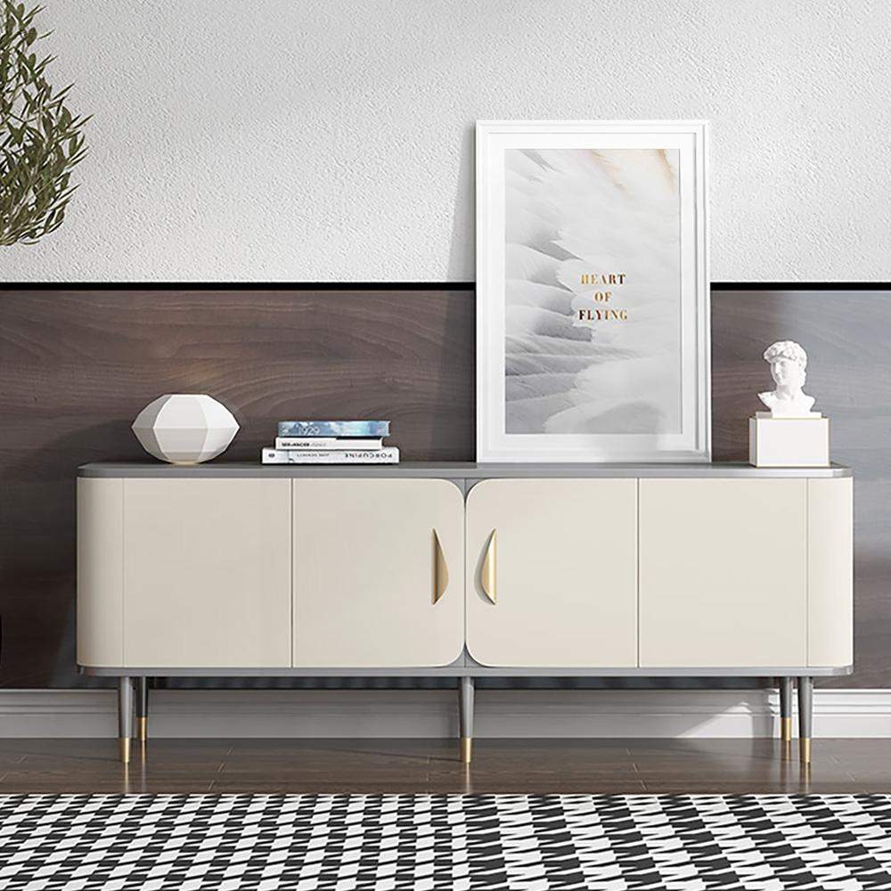 Modern White & Gray TV Stand Rectangle Media Stand TV Console with 4 Doors in Small-Richsoul-Furniture,Living Room Furniture,TV Stands