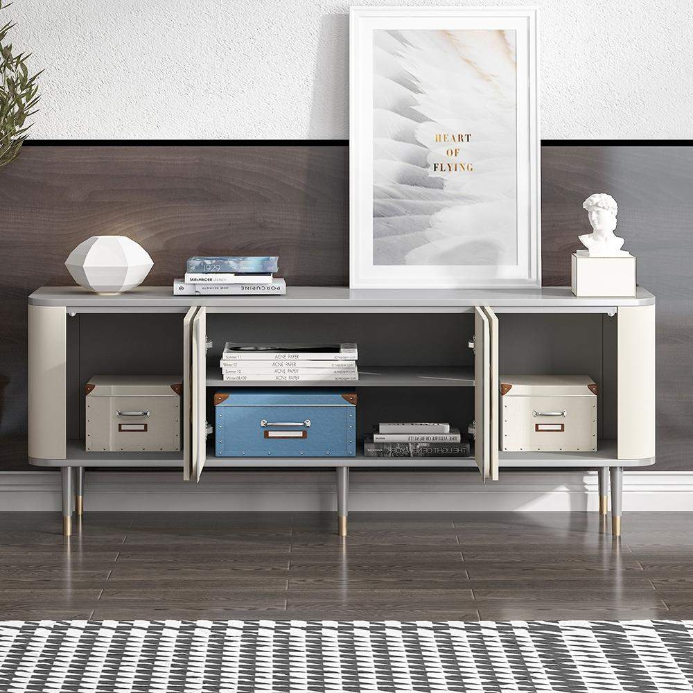 Modern White & Gray TV Stand Rectangle Media Stand TV Console with 4 Doors in Small-Richsoul-Furniture,Living Room Furniture,TV Stands