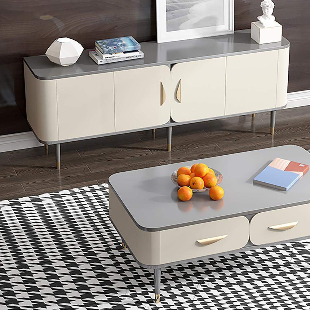 Modern White & Gray TV Stand Rectangle Media Stand TV Console with 4 Doors in Small-Richsoul-Furniture,Living Room Furniture,TV Stands