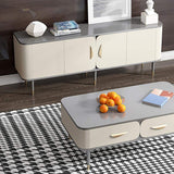 Modern White & Gray TV Stand Rectangle Media Stand TV Console with 4 Doors in Small-Richsoul-Furniture,Living Room Furniture,TV Stands