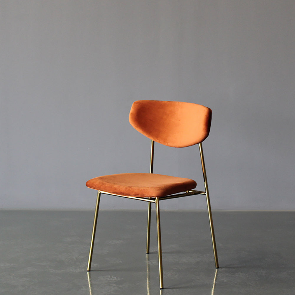Modern Orange Upholstered Dining Chair Armless Dinging Chair Set of 2 in Gold