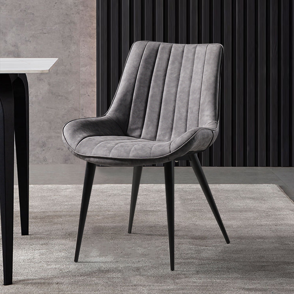 Modern Gray Dining Room Chairs PU Leather Upholstered Set of 2
