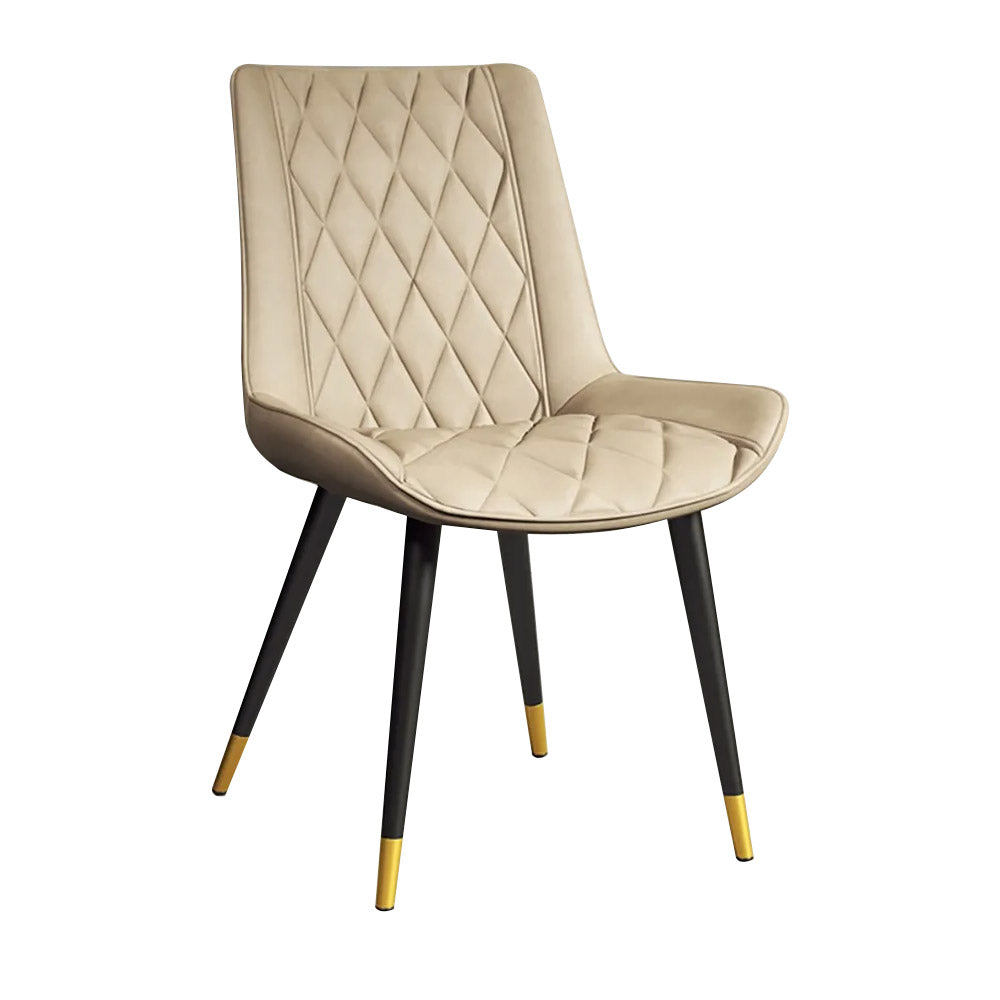 Beige Dining Chair Leather Dining Chair Set of 2 with Solid Back