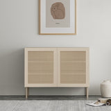 Nordic Beige Cabinet with 2 Doors 2 Shelves Rattan Woven