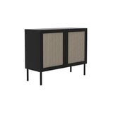 Nordic Beige Cabinet with 2 Doors 2 Shelves Rattan Woven