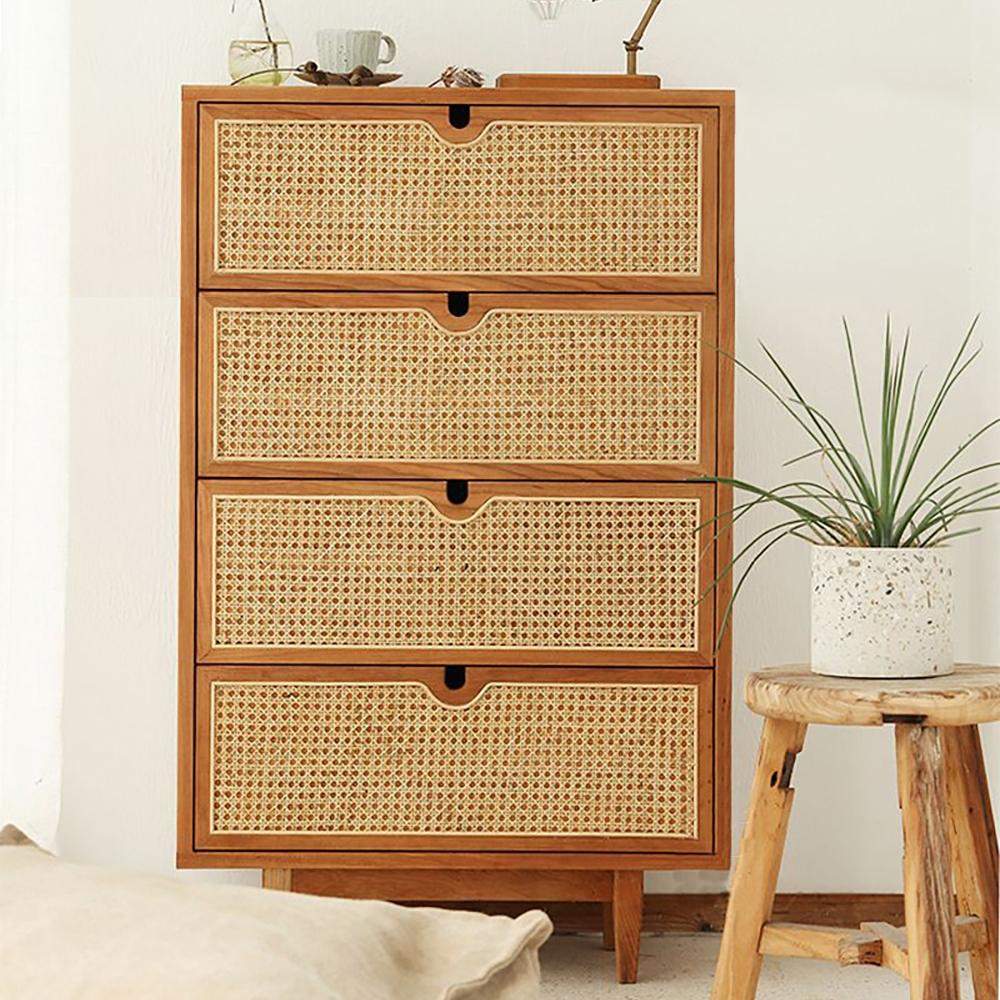 Nordic Natural 4 Drawers Chest Rattan Woven in Large-Richsoul-Cabinets & Chests,Furniture,Living Room Furniture
