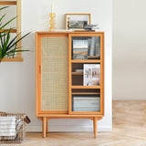 Nordic Natural Cabinet with 2 Glass Rattan Woven Doors & 2 Shelves in Small