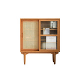 Nordic Natural Cabinet with 2 Glass Rattan Woven Doors & 2 Shelves in Small