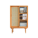 Nordic Natural Cabinet with 2 Glass Rattan Woven Doors & 2 Shelves in Small