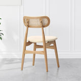 Modern Rattan Leather Dining Chair with Ash Wood and Faux Leather in Natural Finish