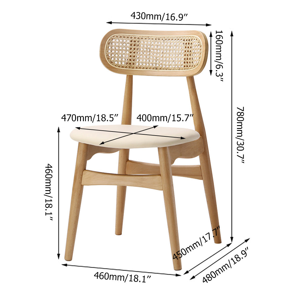 Modern Rattan Leather Dining Chair with Ash Wood and Faux Leather in Natural Finish