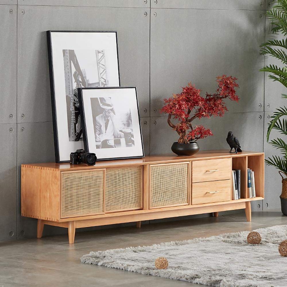 Nordic TV Stand Natural Media Console with Doors & Drawers & Shelf Rattan Woven in Large-Richsoul-Furniture,Living Room Furniture,TV Stands