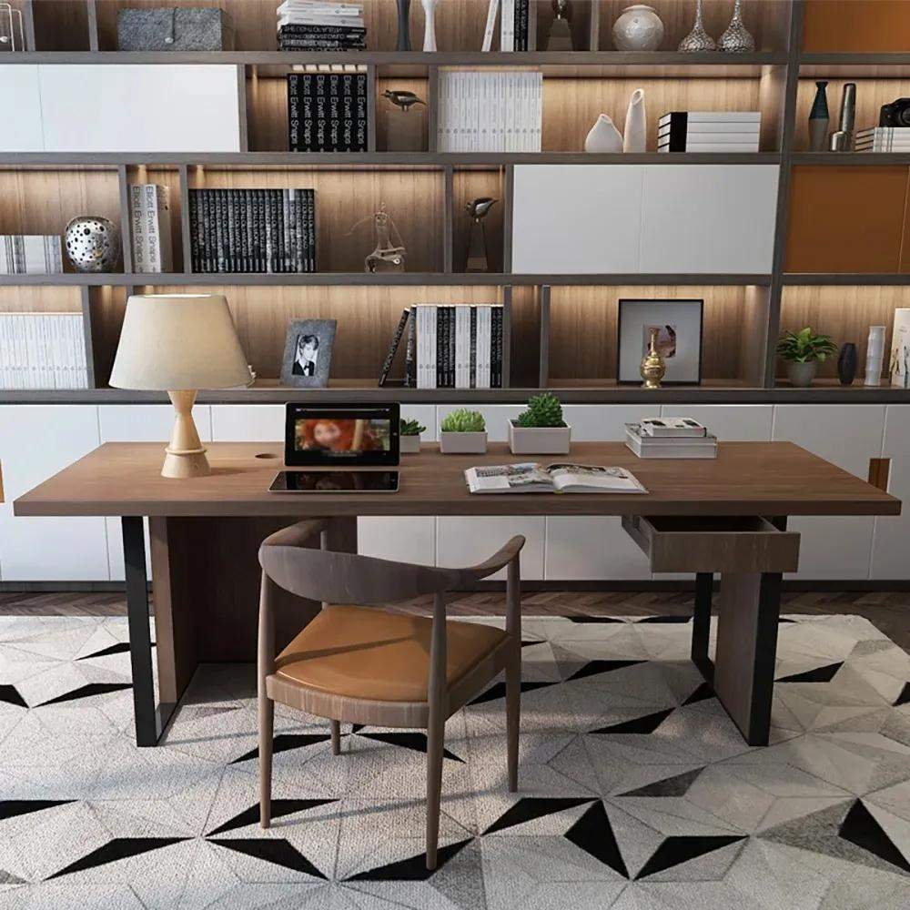 55.1" Black Rectangular Desk with Drawer Solid Wood Writing Desk-Desks,Furniture,Office Furniture