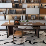 55.1" Black Rectangular Desk with Drawer Solid Wood Writing Desk-Desks,Furniture,Office Furniture