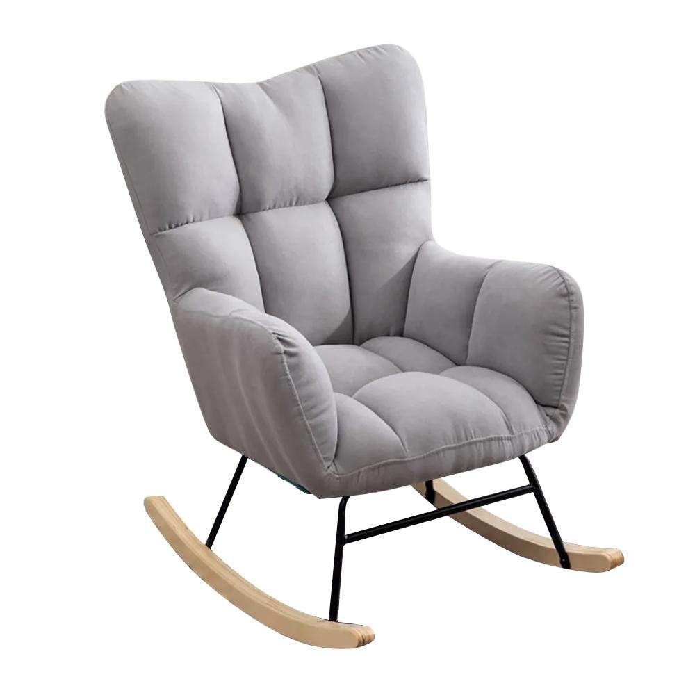 Modern Gray Accent Chair with Tufted Upholstered Cotton & Linen Rocking-Richsoul-Chairs & Recliners,Furniture,Living Room Furniture