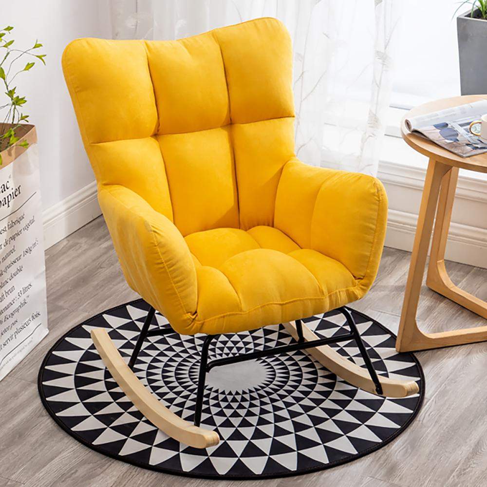 Modern Gray Accent Chair with Tufted Upholstered Cotton & Linen Rocking-Richsoul-Chairs & Recliners,Furniture,Living Room Furniture