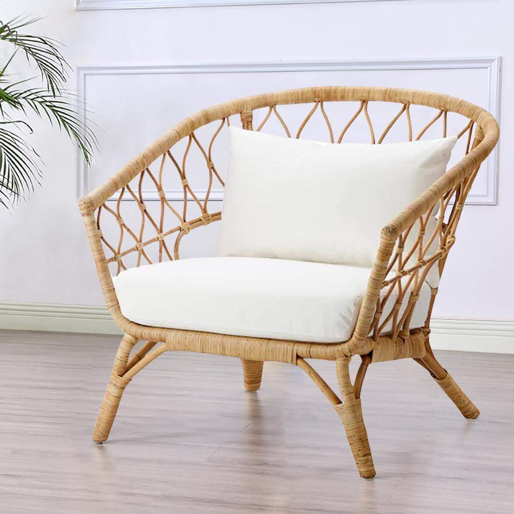 PE Rattan Accent Chair Fabric Upholstered with Cushion Chair-Richsoul-Chairs & Recliners,Furniture,Living Room Furniture