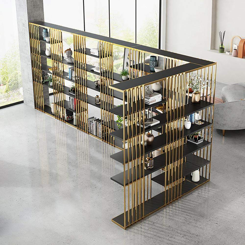 Modern Display 6-Tiered Etagere Bookshelf in Gold & Black-Bookcases & Bookshelves,Furniture,Office Furniture