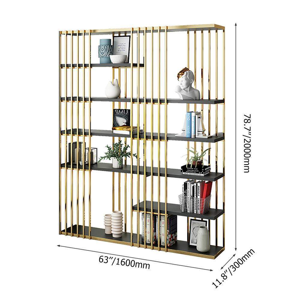 Modern Display 6-Tiered Etagere Bookshelf in Gold & Black-Bookcases & Bookshelves,Furniture,Office Furniture