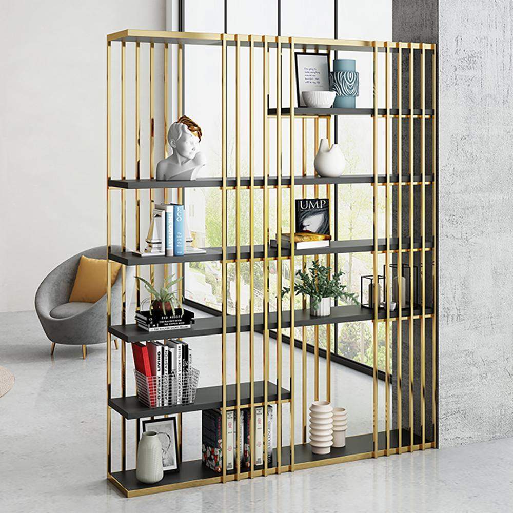 Modern Display 6-Tiered Etagere Bookshelf in Gold & Black-Bookcases & Bookshelves,Furniture,Office Furniture