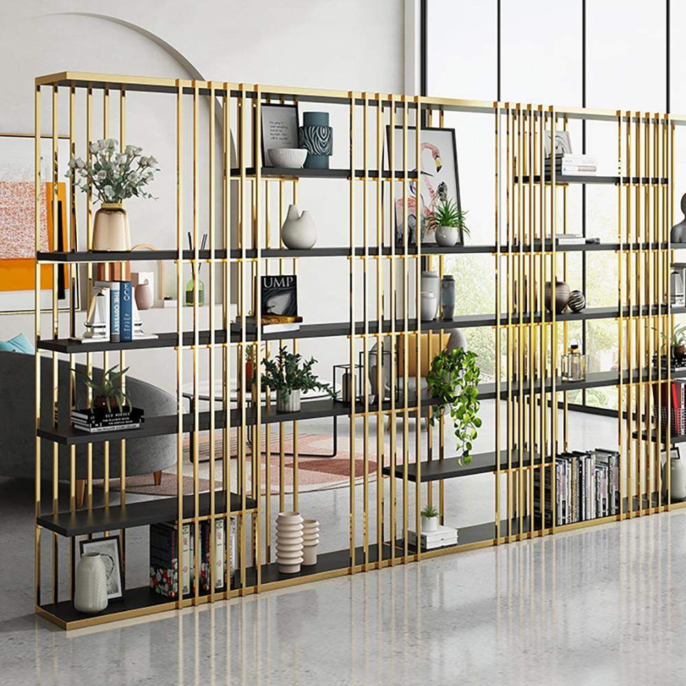 Modern Display 6-Tiered Etagere Bookshelf in Gold & Black-Bookcases & Bookshelves,Furniture,Office Furniture