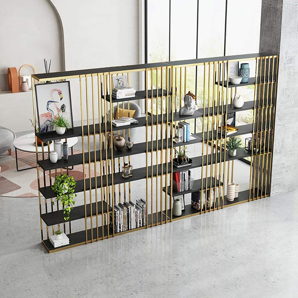 Modern Display 6-Tiered Etagere Bookshelf in Gold & Black-Bookcases & Bookshelves,Furniture,Office Furniture