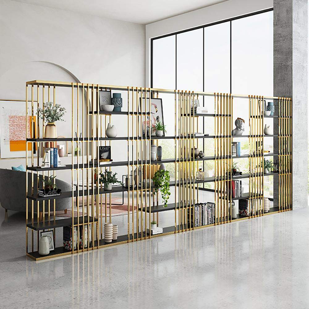 Modern Display 6-Tiered Etagere Bookshelf in Gold & Black-Bookcases & Bookshelves,Furniture,Office Furniture