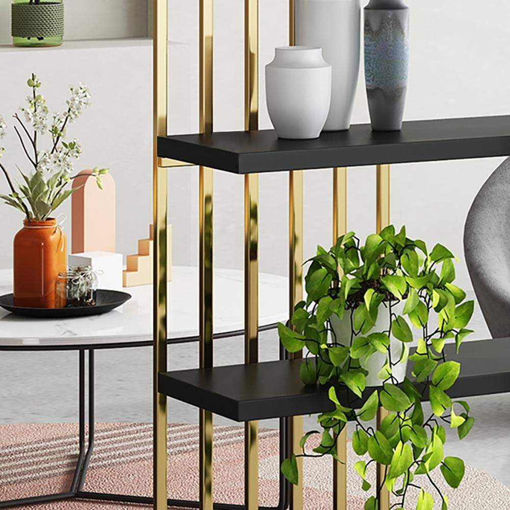 Modern Display 6-Tiered Etagere Bookshelf in Gold & Black-Bookcases & Bookshelves,Furniture,Office Furniture