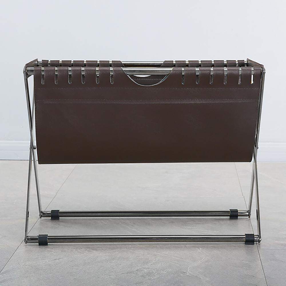 Modern Magazine Rack in Leather and Steel Brown-Furniture,Magazine Racks,Office Furniture