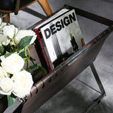 Modern Magazine Rack in Leather and Steel Brown-Furniture,Magazine Racks,Office Furniture
