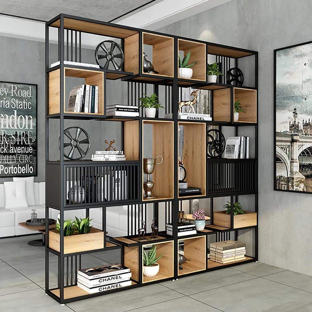 78" Contemporary Geometric Bookshelf Black & Natural-Bookcases & Bookshelves,Furniture,Office Furniture