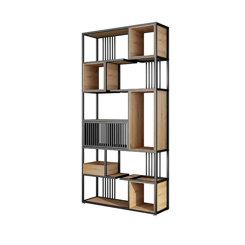 78" Contemporary Geometric Bookshelf Black & Natural-Bookcases & Bookshelves,Furniture,Office Furniture