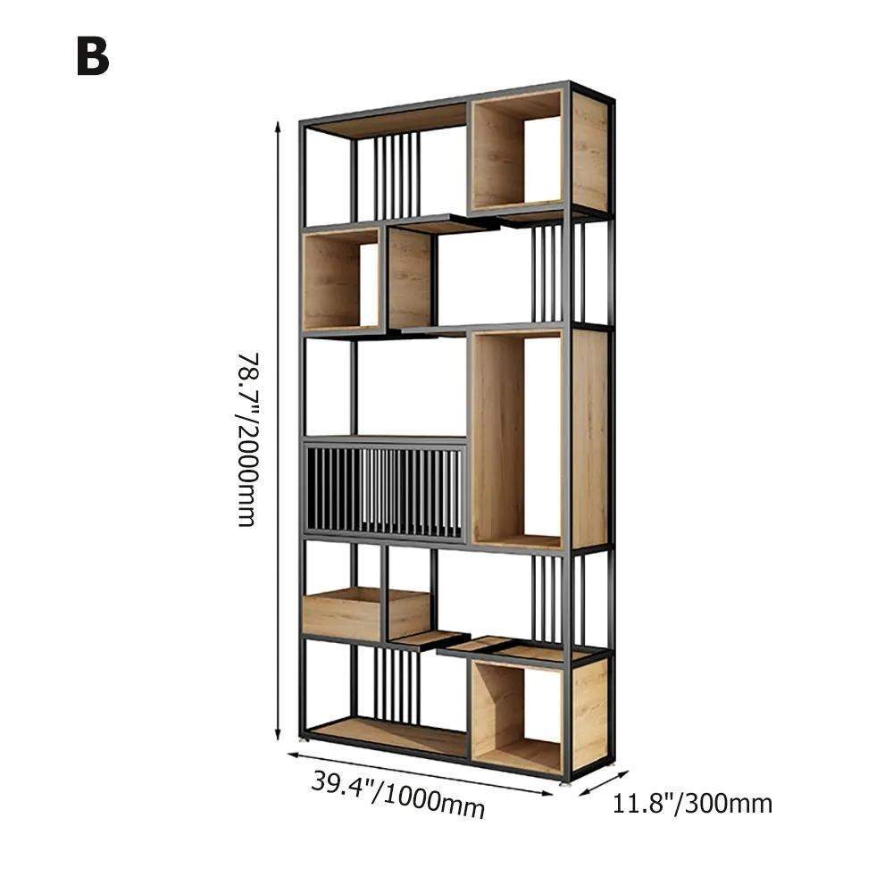 78" Contemporary Geometric Bookshelf Black & Natural-Bookcases & Bookshelves,Furniture,Office Furniture