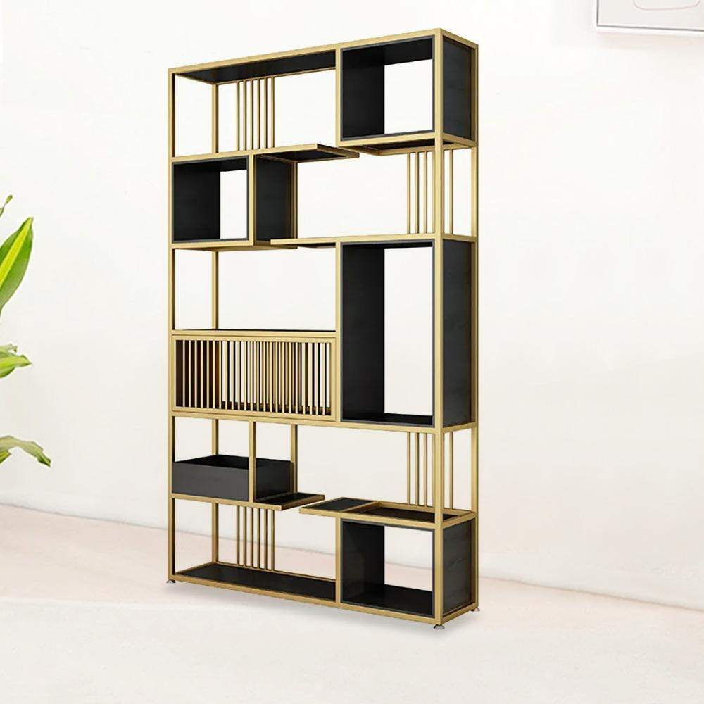 78" Contemporary Geometric Bookshelf Black & Natural-Bookcases & Bookshelves,Furniture,Office Furniture