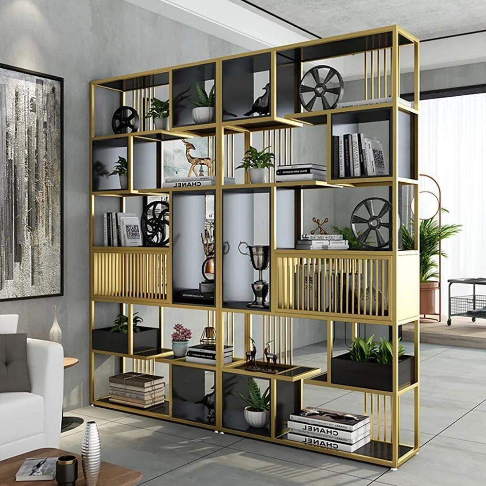 78" Contemporary Geometric Bookshelf Black & Natural-Bookcases & Bookshelves,Furniture,Office Furniture