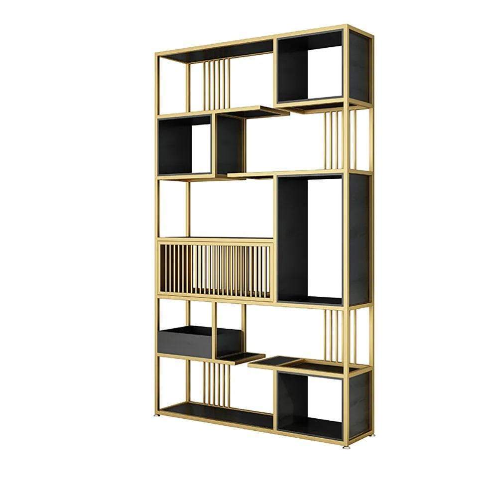 78" Contemporary Geometric Bookshelf Black & Natural-Bookcases & Bookshelves,Furniture,Office Furniture