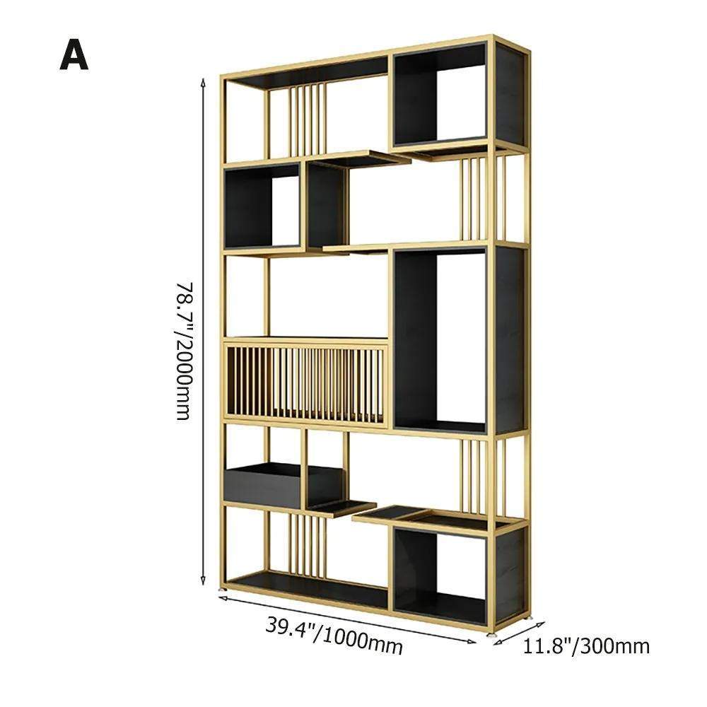 78" Contemporary Geometric Bookshelf Black & Natural-Bookcases & Bookshelves,Furniture,Office Furniture