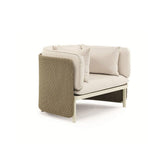 Khaki & Cream White Rattan Outdoor Armchair Patio Accent Chair with Cushion Pillow