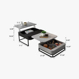 Square Modern Lift-top Nesting Multifunctional Coffee Table With Hidden Large Storage and Drawer Set of 2 Black