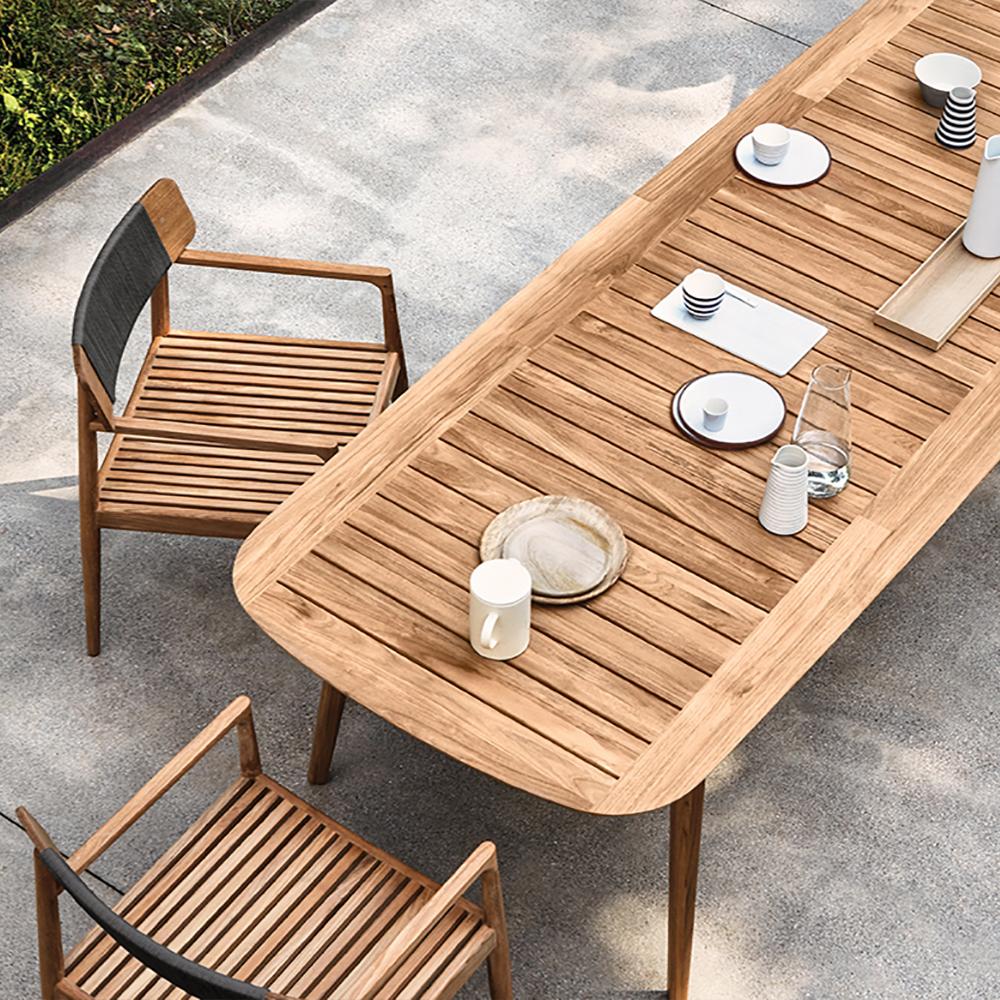 Mid Century Modern 6 - Person Rectangle Wood Outdoor Patio Dining Table in Natural
