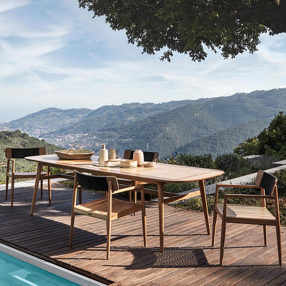 Mid Century Modern 6 - Person Rectangle Wood Outdoor Patio Dining Table in Natural