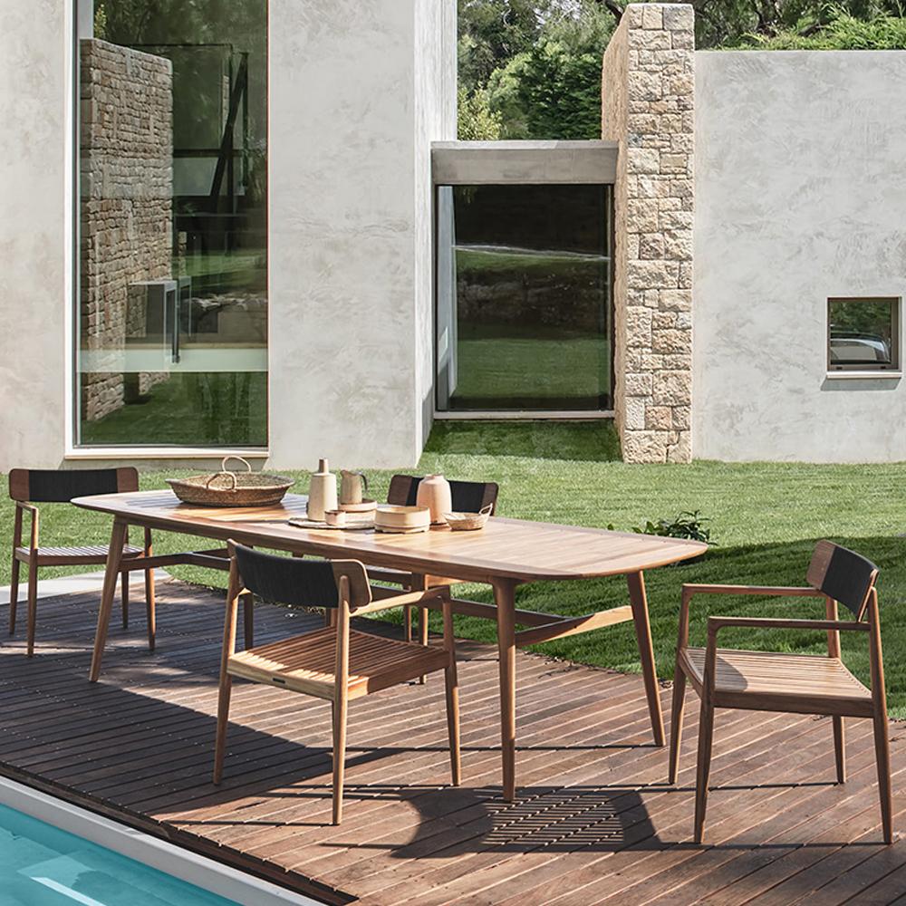 Mid Century Modern 6 - Person Rectangle Wood Outdoor Patio Dining Table in Natural