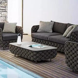 Modern Aluminum & Rope & Faux Marble Top Outdoor Patio Coffee Table in Gray