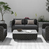 Modern Aluminum & Rope & Faux Marble Top Outdoor Patio Coffee Table in Gray